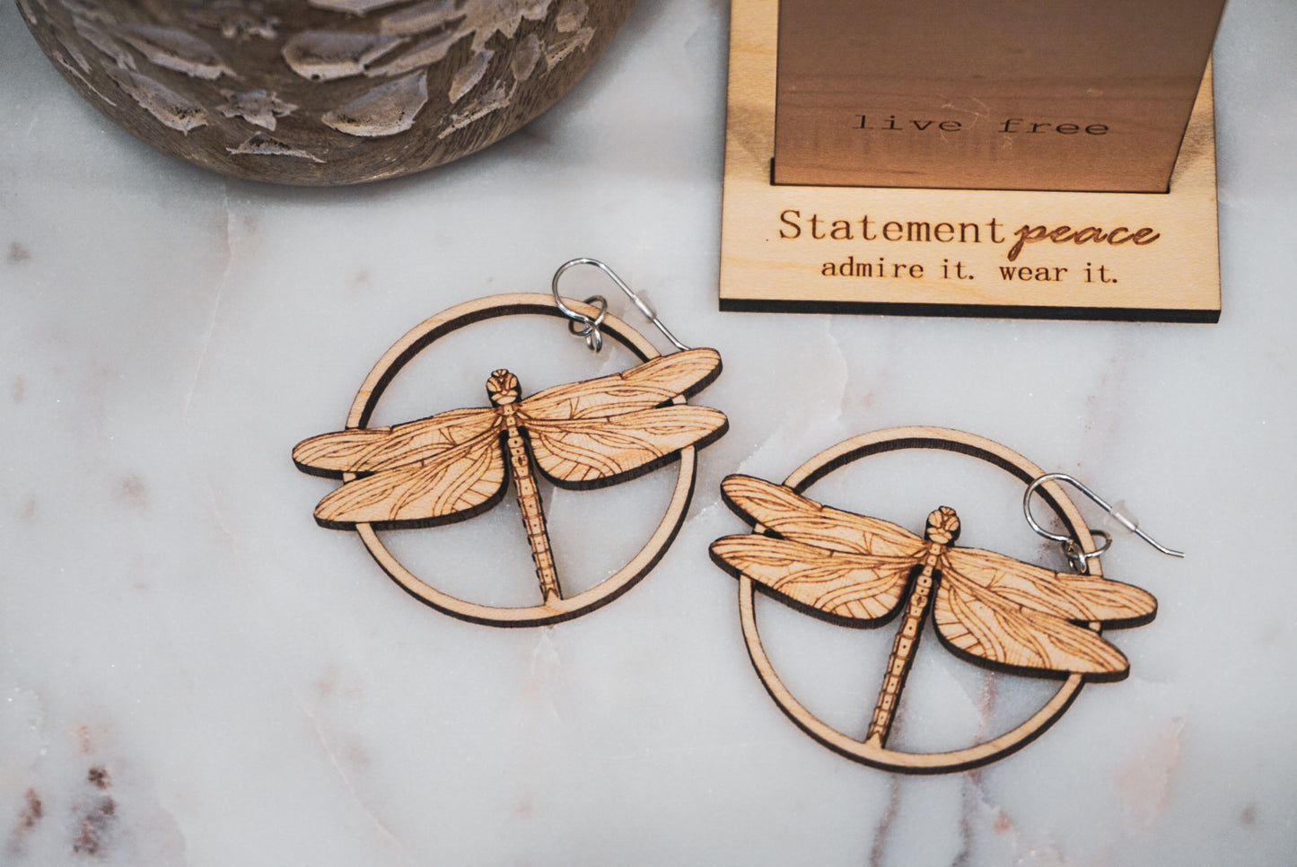 Dragonfly Wooden Hoop Earrings